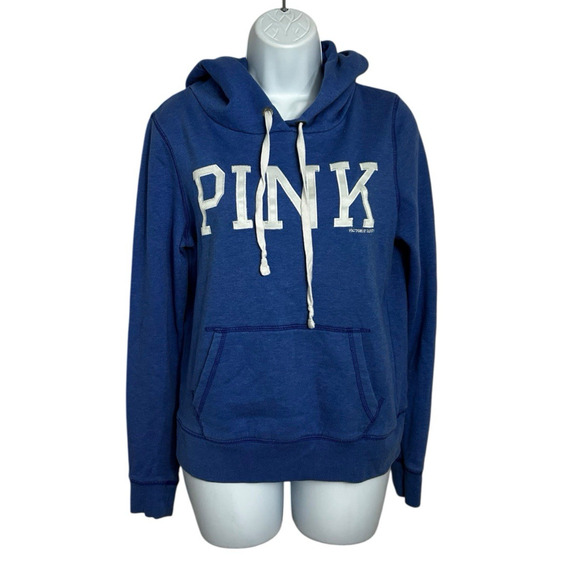 Victoria's Secret Pink Blue Pullover Hoodie Sz Small Hooded Sweatshirt Fleece - Picture 3 of 9